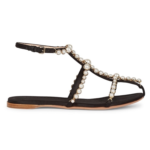 Giambattista Valli Maharani Satin & Faux Pearl Flat Sandals - Picture 2 of 15